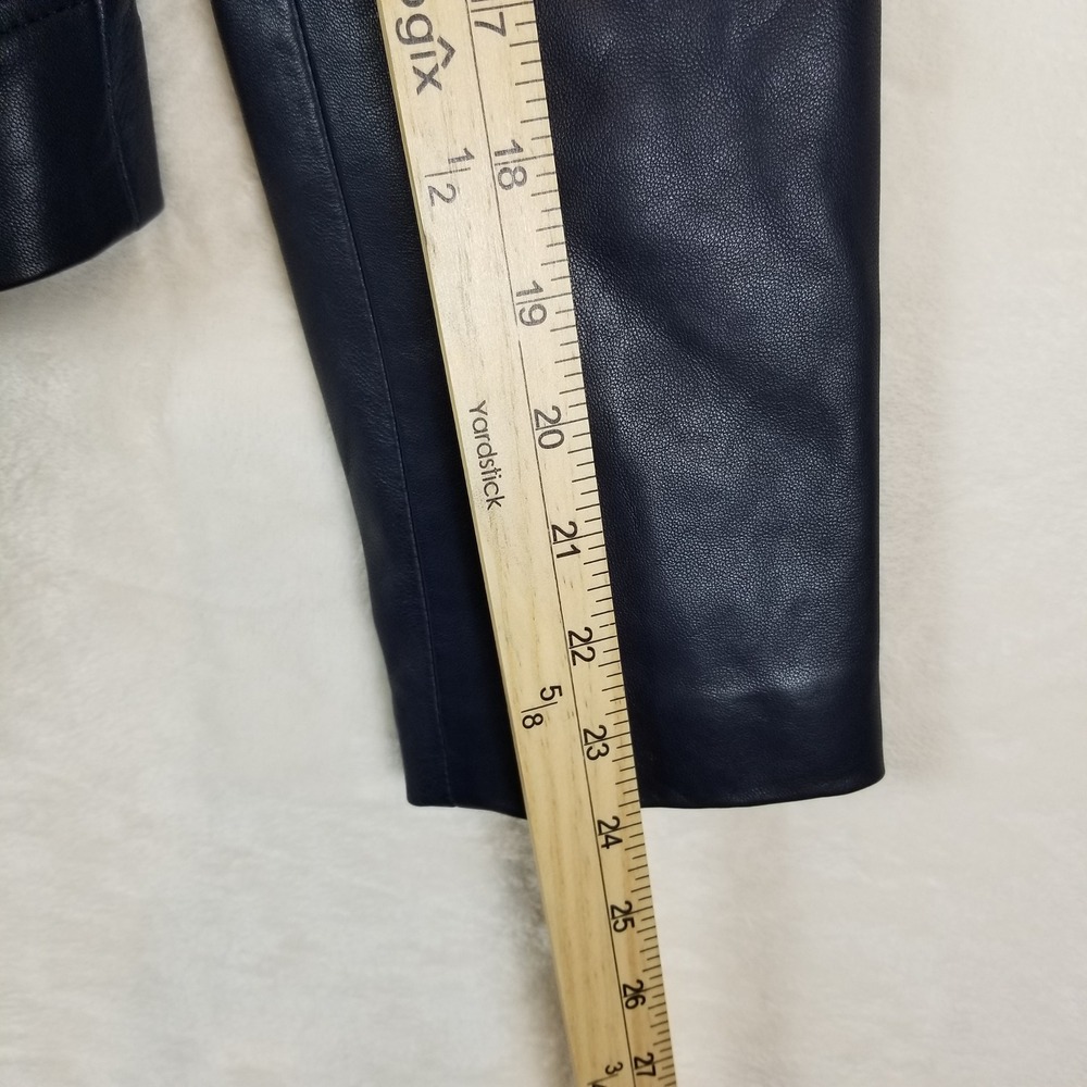 Badgley Mischka Leather‎ Moto Jacket Womens M Navy Blue Asymmetrical Zip Biker - Picture 10 of 11